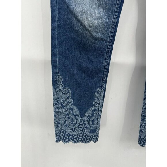 Kensie Ankle Biter Jean Women 25 Blue Denim Embroidered Fairy Bohemian Western - Picture 4 of 9